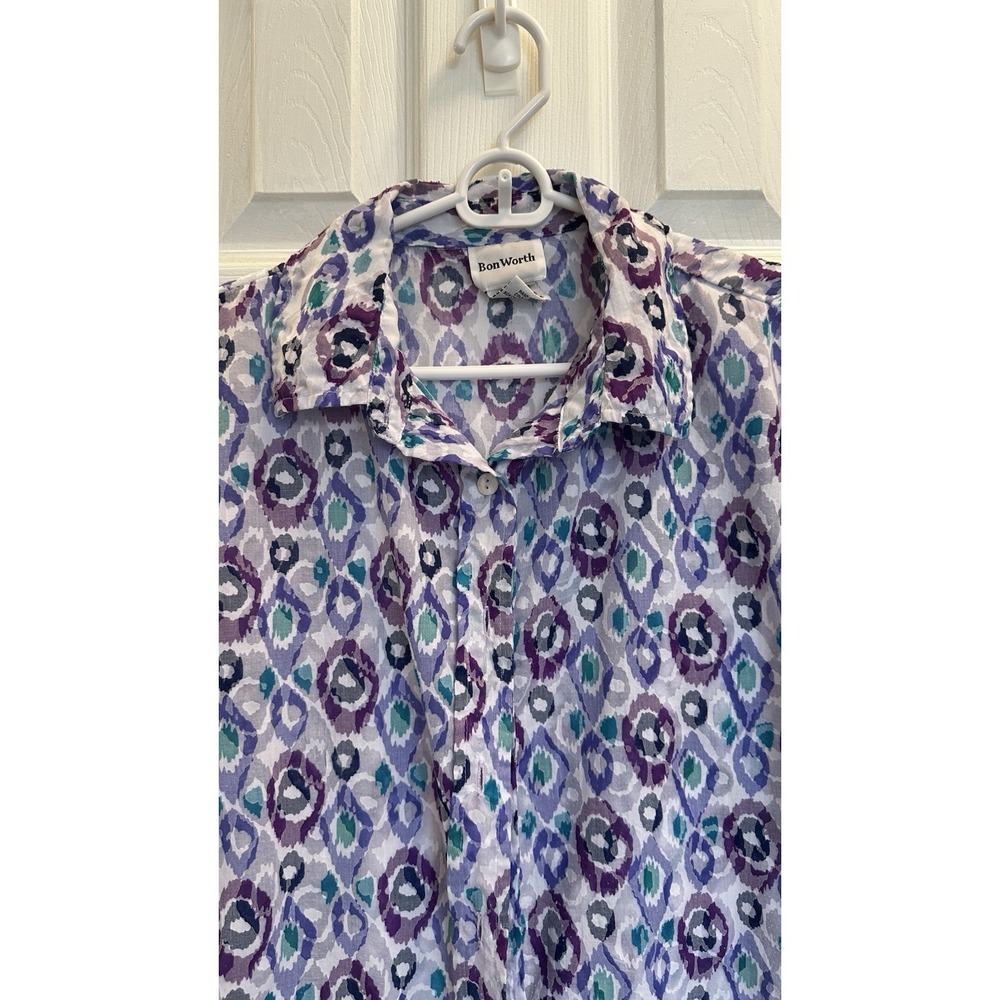 Women's BonWorth Button Up Blouse Print Petite Small - Picture 3 of 4
